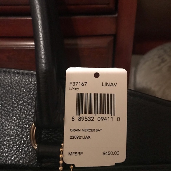 Coach Mercer Satchel, Navy pebbled leather. Medium - Picture 4 of 4